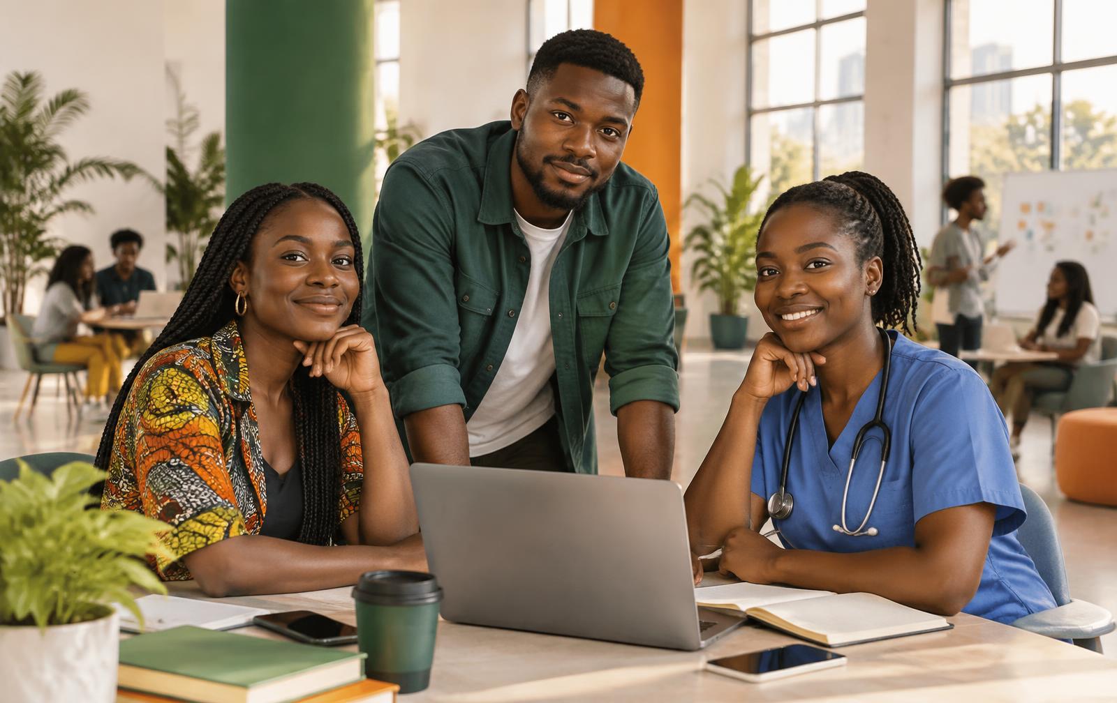 Illustration of young Zambian professionals collaborating